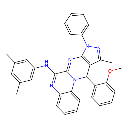 N-(3,5-dimethylphenyl)-11-(2-methoxyphenyl)-10-methyl-8-phenyl-8,11-dihydropyrazolo[3',4':4,5]pyrimido[1,2-a]quinoxalin-6-amine structure