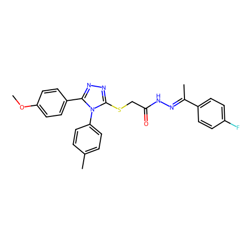 N'-[(1E)-1-(4-fluorophenyl)ethylidene]-2-{[5-(4-methoxyphenyl)-4-(4-methylphenyl)-4H-1,2,4-triazol-3-yl]sulfanyl}acetohydrazide structure