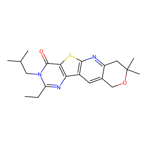 2-ethyl-3-isobutyl-8,8-dimethyl-7,8-dihydro-3H-pyrano[3'',4'':5',6']pyrido[3',2':4,5]thieno[3,2-d]pyrimidin-4(10H)-one structure
