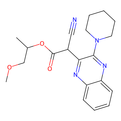 1-Methoxypropan-2-yl cyano[3-(piperidin-1-yl)quinoxalin-2-yl]acetate structure