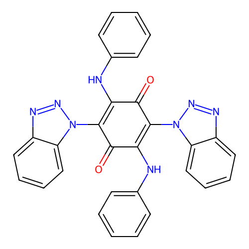 2,5-bis(1H-benzotriazol-1-yl)-3,6-bis(phenylamino)cyclohexa-2,5-diene-1,4-dione structure