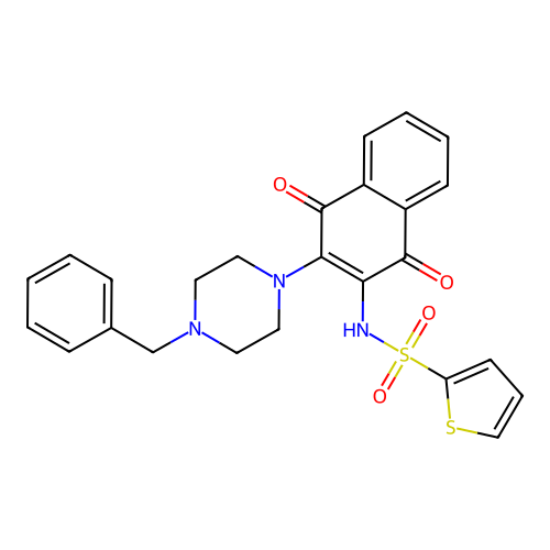 N-[3-(4-benzylpiperazin-1-yl)-1,4-dioxo-naphthalen-2-yl]thiophene-2-sulfonamide structure