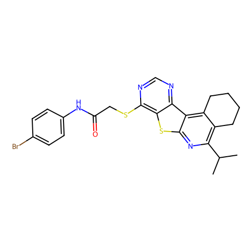 N-(4-bromophenyl)-2-((5-isopropyl-1,2,3,4-tetrahydropyrimido[4',5':4,5]thieno[2,3-c]isoquinolin-8-yl)thio)acetamide structure