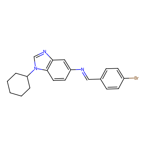 N-[(E)-(4-bromophenyl)methylidene]-1-cyclohexyl-1H-benzimidazol-5-amine structure