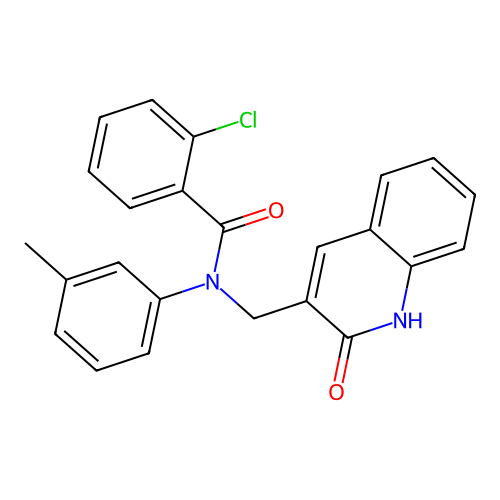 2-chloro-N-(3-methylphenyl)-N-[(2-oxo-1H-quinolin-3-yl)methyl]benzamide structure