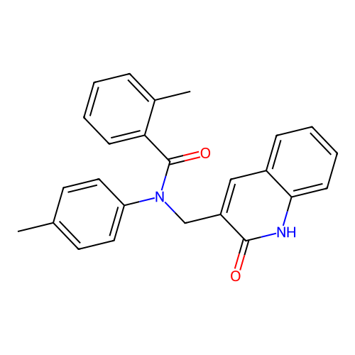 2-methyl-N-(4-methylphenyl)-N-[(2-oxo-1H-quinolin-3-yl)methyl]benzamide structure