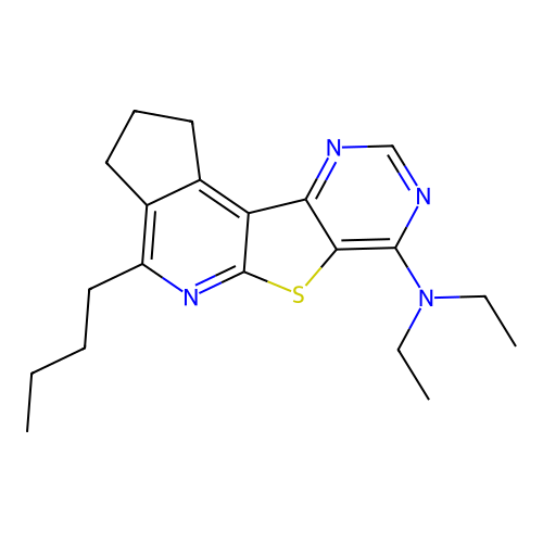 4-butyl-N,N-diethyl-2,3-dihydro-1H-cyclopenta[4',5']pyrido[3',2':4,5]thieno[3,2-d]pyrimidin-7-amine structure
