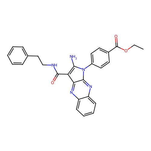 ethyl 4-(2-amino-3-(phenethylcarbamoyl)-1H-pyrrolo[2,3-b]quinoxalin-1-yl)benzoate structure
