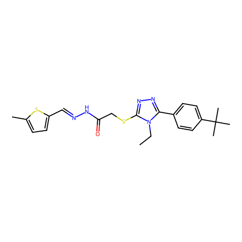 2-{[5-(4-tert-butylphenyl)-4-ethyl-4H-1,2,4-triazol-3-yl]sulfanyl}-N'-[(E)-(5-methylthiophen-2-yl)methylidene]acetohydrazide structure