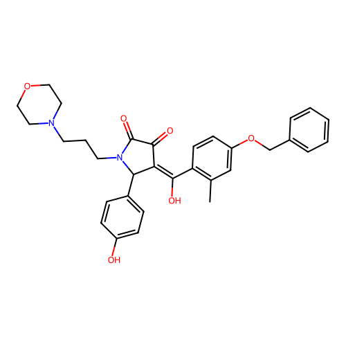 (4E)-4-[hydroxy-(2-methyl-4-phenylmethoxyphenyl)methylidene]-5-(4-hydroxyphenyl)-1-(3-morpholin-4-ylpropyl)pyrrolidine-2,3-dione structure