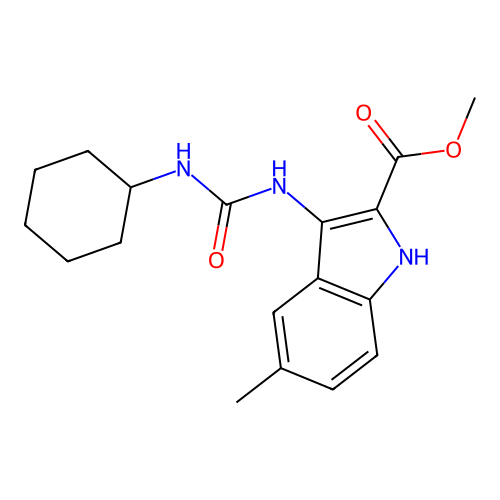 methyl 3-[(cyclohexylcarbamoyl)amino]-5-methyl-1H-indole-2-carboxylate structure