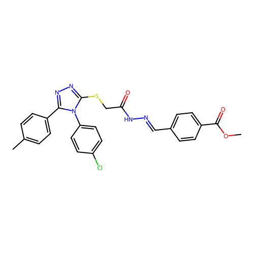 (E)-methyl 4-((2-(2-((4-(4-chlorophenyl)-5-(p-tolyl)-4H-1,2,4-triazol-3-yl)thio)acetyl)hydrazono)methyl)benzoate structure