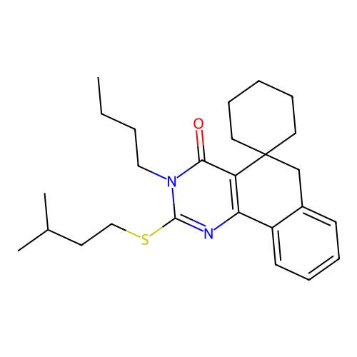 3-butyl-2-(3-methylbutylsulfanyl)spiro[6H-benzo[h]quinazoline-5,1'-cyclohexane]-4-one structure
