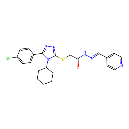 2-{[5-(4-chlorophenyl)-4-cyclohexyl-4H-1,2,4-triazol-3-yl]sulfanyl}-N'-[(E)-pyridin-4-ylmethylidene]acetohydrazide structure