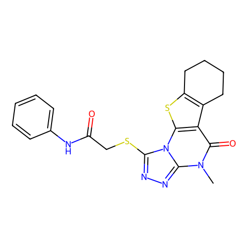 2-((4-methyl-5-oxo-4,5,6,7,8,9-hexahydrobenzo[4,5]thieno[3,2-e][1,2,4]triazolo[4,3-a]pyrimidin-1-yl)thio)-N-phenylacetamide structure