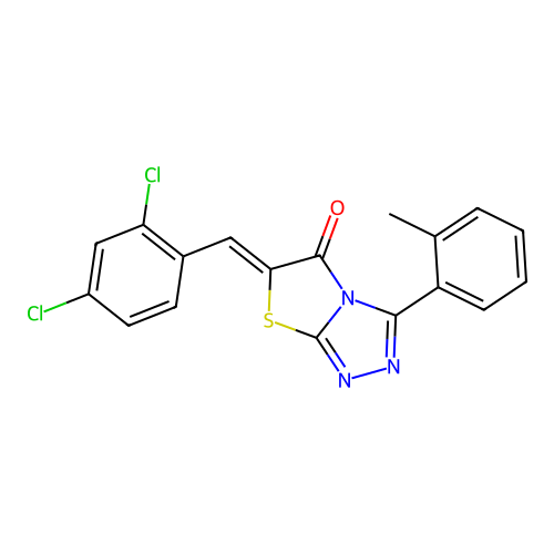 (6Z)-6-(2,4-dichlorobenzylidene)-3-(2-methylphenyl)[1,3]thiazolo[2,3-c][1,2,4]triazol-5(6H)-one structure