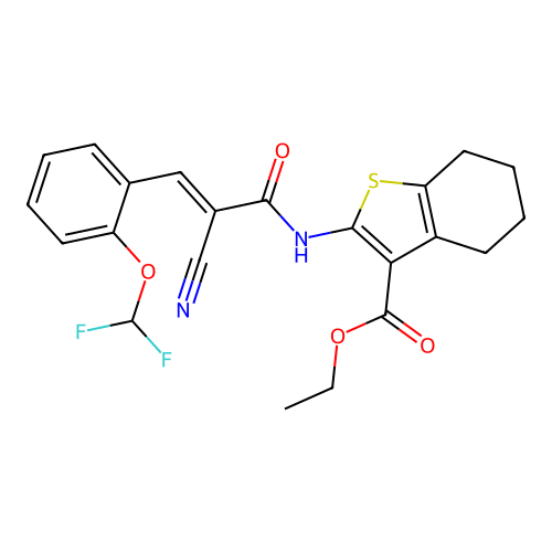 (E)-ethyl 2-(2-cyano-3-(2-(difluoromethoxy)phenyl)acrylamido)-4,5,6,7-tetrahydrobenzo[b]thiophene-3-carboxylate structure