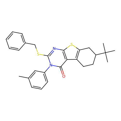 2-(benzylsulfanyl)-7-tert-butyl-3-(3-methylphenyl)-5,6,7,8-tetrahydro[1]benzothieno[2,3-d]pyrimidin-4(3H)-one structure