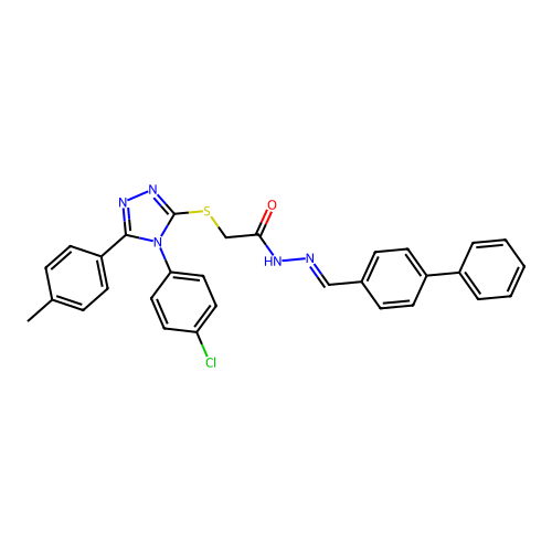 N'-[(E)-biphenyl-4-ylmethylidene]-2-{[4-(4-chlorophenyl)-5-(4-methylphenyl)-4H-1,2,4-triazol-3-yl]sulfanyl}acetohydrazide structure