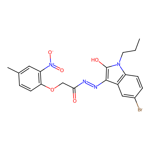 (E)-N'-(5-bromo-2-oxo-1-propylindolin-3-ylidene)-2-(4-methyl-2-nitrophenoxy)acetohydrazide structure