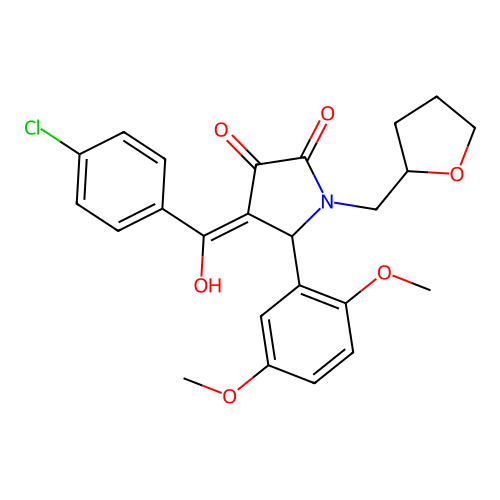 (4E)-4-[(4-chlorophenyl)(hydroxy)methylidene]-5-(2,5-dimethoxyphenyl)-1-(tetrahydrofuran-2-ylmethyl)pyrrolidine-2,3-dione structure