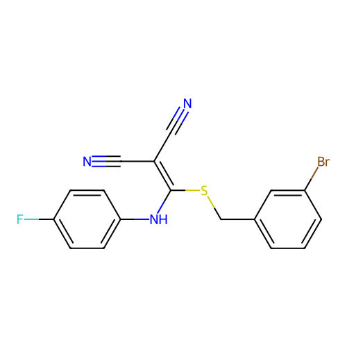 {[(3-Bromobenzyl)sulfanyl][(4-fluorophenyl)amino]methylidene}propanedinitrile structure