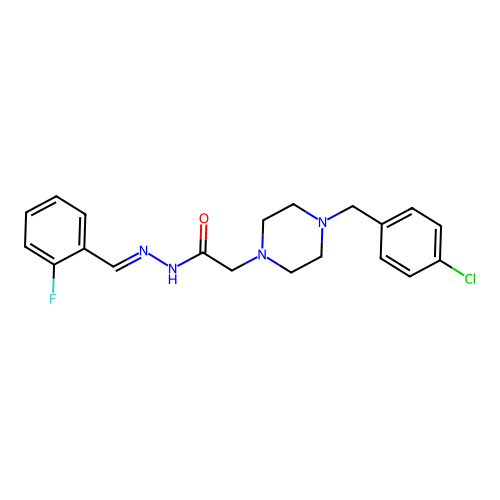 (E)-2-(4-(4-chlorobenzyl)piperazin-1-yl)-N'-(2-fluorobenzylidene)acetohydrazide structure