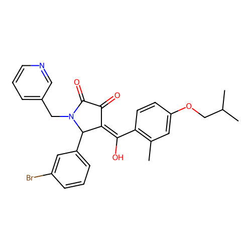 (4E)-5-(3-bromophenyl)-4-[hydroxy-[2-methyl-4-(2-methylpropoxy)phenyl]methylidene]-1-(pyridin-3-ylmethyl)pyrrolidine-2,3-dione structure