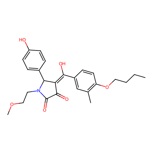 (4E)-4-[(4-butoxy-3-methylphenyl)(hydroxy)methylidene]-5-(4-hydroxyphenyl)-1-(2-methoxyethyl)pyrrolidine-2,3-dione structure