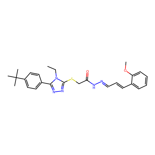 (E)-2-((5-(4-(tert-butyl)phenyl)-4-ethyl-4H-1,2,4-triazol-3-yl)thio)-N'-((E)-3-(2-methoxyphenyl)allylidene)acetohydrazide structure