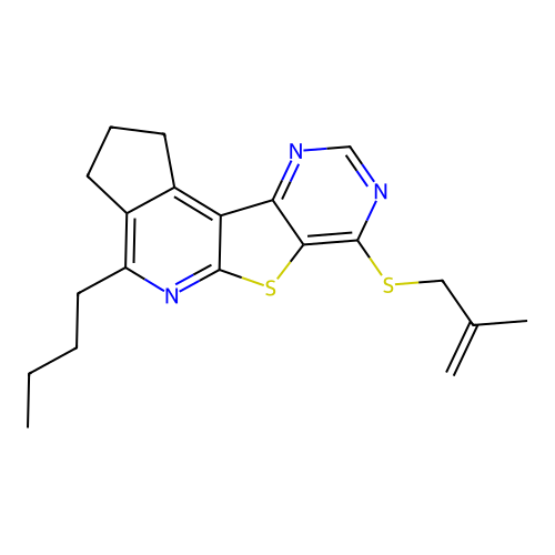 4-butyl-7-((2-methylallyl)thio)-2,3-dihydro-1H-cyclopenta[4',5']pyrido[3',2':4,5]thieno[3,2-d]pyrimidine structure