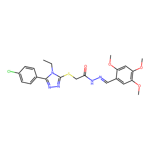 2-{[5-(4-chlorophenyl)-4-ethyl-4H-1,2,4-triazol-3-yl]sulfanyl}-N'-[(E)-(2,4,5-trimethoxyphenyl)methylidene]acetohydrazide structure
