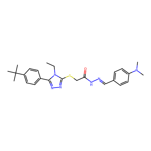 2-{[5-(4-tert-butylphenyl)-4-ethyl-4H-1,2,4-triazol-3-yl]sulfanyl}-N'-{(E)-[4-(dimethylamino)phenyl]methylidene}acetohydrazide structure