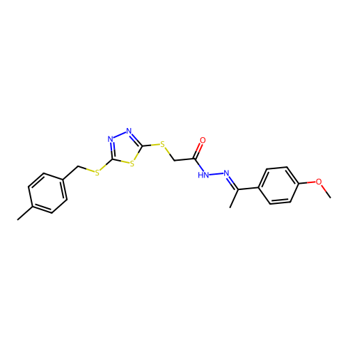 (E)-N'-(1-(4-methoxyphenyl)ethylidene)-2-((5-((4-methylbenzyl)thio)-1,3,4-thiadiazol-2-yl)thio)acetohydrazide structure