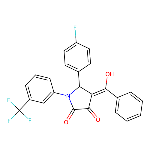 (4E)-5-(4-fluorophenyl)-4-[hydroxy(phenyl)methylidene]-1-[3-(trifluoromethyl)phenyl]pyrrolidine-2,3-dione structure