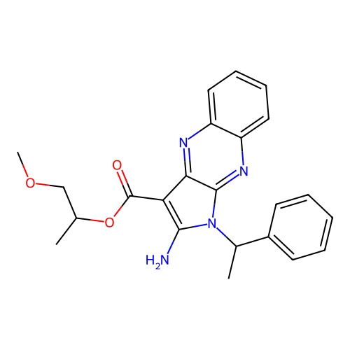 1-methoxypropan-2-yl 2-amino-1-(1-phenylethyl)-1H-pyrrolo[2,3-b]quinoxaline-3-carboxylate structure