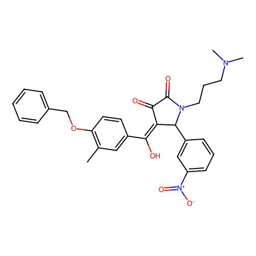 (4E)-1-[3-(dimethylamino)propyl]-4-[hydroxy-(3-methyl-4-phenylmethoxyphenyl)methylidene]-5-(3-nitrophenyl)pyrrolidine-2,3-dione structure