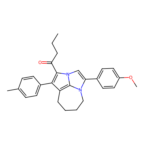 1-(4-(4-methoxyphenyl)-1-(p-tolyl)-5,6,7,8-tetrahydro-2a,4a-diazacyclopenta[cd]azulen-2-yl)butan-1-one structure