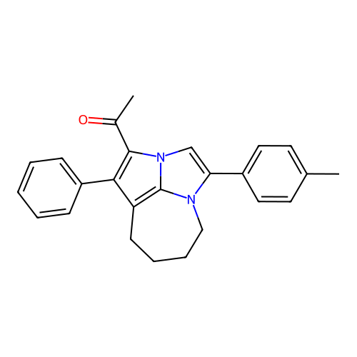 1-(1-phenyl-4-(p-tolyl)-5,6,7,8-tetrahydro-2a,4a-diazacyclopenta[cd]azulen-2-yl)ethanone structure