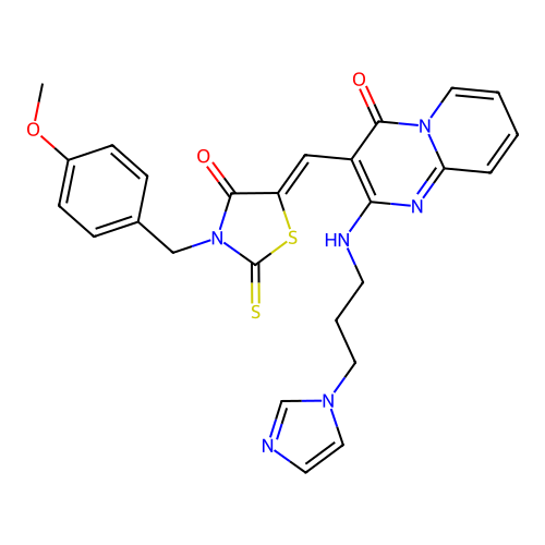 (Z)-5-((2-((3-(1H-imidazol-1-yl)propyl)amino)-4-oxo-4H-pyrido[1,2-a]pyrimidin-3-yl)methylene)-3-(4-methoxybenzyl)-2-thioxothiazolidin-4-one structure