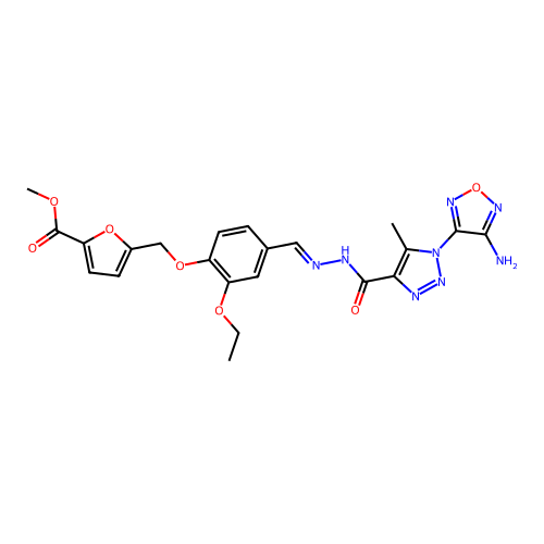 (E)-methyl 5-((4-((2-(1-(4-amino-1,2,5-oxadiazol-3-yl)-5-methyl-1H-1,2,3-triazole-4-carbonyl)hydrazono)methyl)-2-ethoxyphenoxy)methyl)furan-2-carboxylate structure