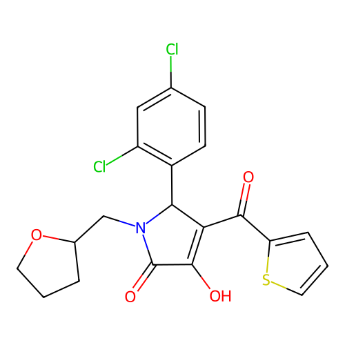 (4E)-5-(2,4-dichlorophenyl)-4-[hydroxy(thiophen-2-yl)methylidene]-1-(tetrahydrofuran-2-ylmethyl)pyrrolidine-2,3-dione structure