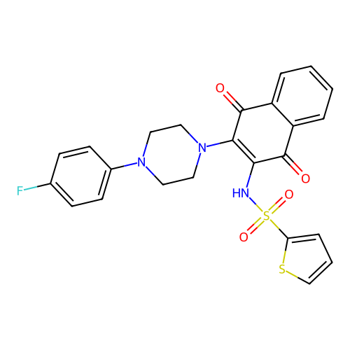 N-[3-[4-(4-fluorophenyl)piperazin-1-yl]-1,4-dioxonaphthalen-2-yl]thiophene-2-sulfonamide structure