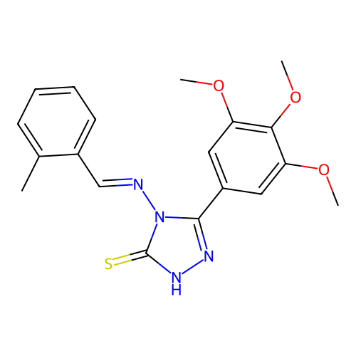 (E)-4-((2-methylbenzylidene)amino)-5-(3,4,5-trimethoxyphenyl)-4H-1,2,4-triazole-3-thiol structure