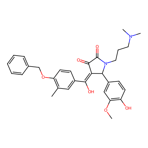 4-{[4-(benzyloxy)-3-methylphenyl]carbonyl}-1-[3-(dimethylamino)propyl]-3-hydroxy-5-(4-hydroxy-3-methoxyphenyl)-1,5-dihydro-2H-pyrrol-2-one structure