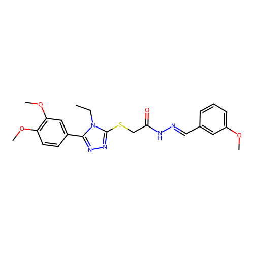 (E)-2-((5-(3,4-dimethoxyphenyl)-4-ethyl-4H-1,2,4-triazol-3-yl)thio)-N'-(3-methoxybenzylidene)acetohydrazide structure