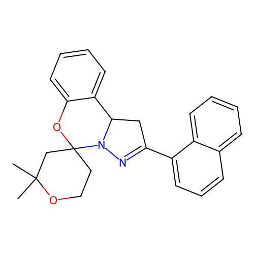 2',2'-dimethyl-2-(naphthalen-1-yl)-1,2',3',5',6',10b-hexahydrospiro[benzo[e]pyrazolo[1,5-c][1,3]oxazine-5,4'-pyran] structure