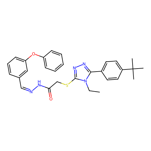 (Z)-2-((5-(4-(tert-butyl)phenyl)-4-ethyl-4H-1,2,4-triazol-3-yl)thio)-N'-(3-phenoxybenzylidene)acetohydrazide structure