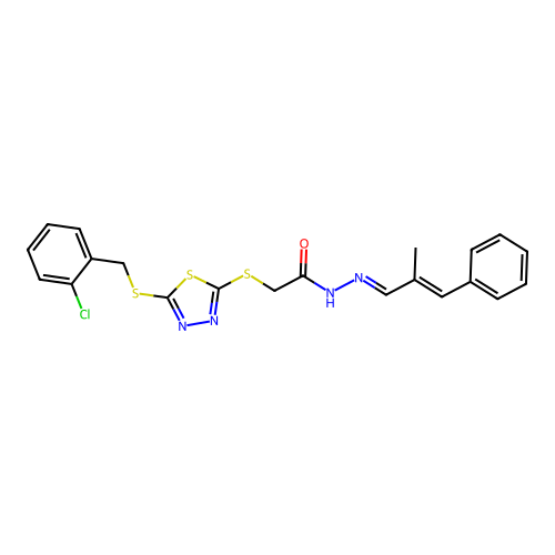 (E)-2-((5-((2-chlorobenzyl)thio)-1,3,4-thiadiazol-2-yl)thio)-N'-((E)-2-methyl-3-phenylallylidene)acetohydrazide structure