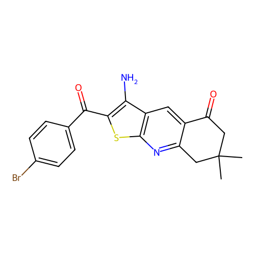 3-amino-2-(4-bromobenzoyl)-7,7-dimethyl-6,8-dihydrothieno[2,3-b]quinolin-5-one structure